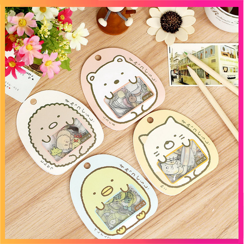 Bộ 4 sticker / miếng dán đẹp hình các con vật cute gấu/ gà / cừu / mèo cute 50 hình / bộ