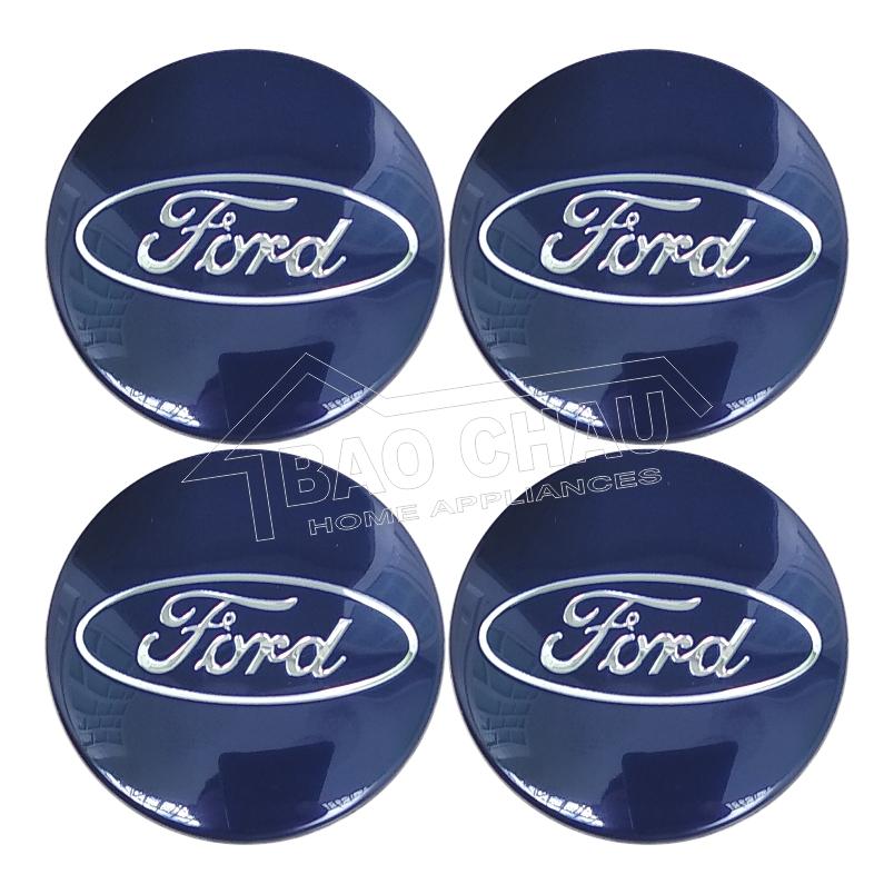 Bộ 4 cái logo chụp mâm bánh xe ô tô 54mm dùng cho Ford EcoSport, Fiesta (xanh)