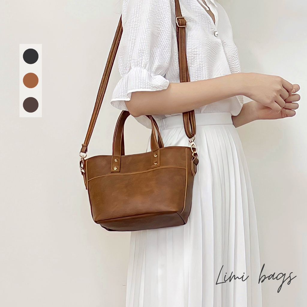 Túi xách tay nữ ALA mini nhỏ xinh đeo chéo đeo vai phong cách Hàn Quốc thời trang Vintage dễ thương da mềm trơn Limi Bags 3 màu Vàng bò Đen Nâu