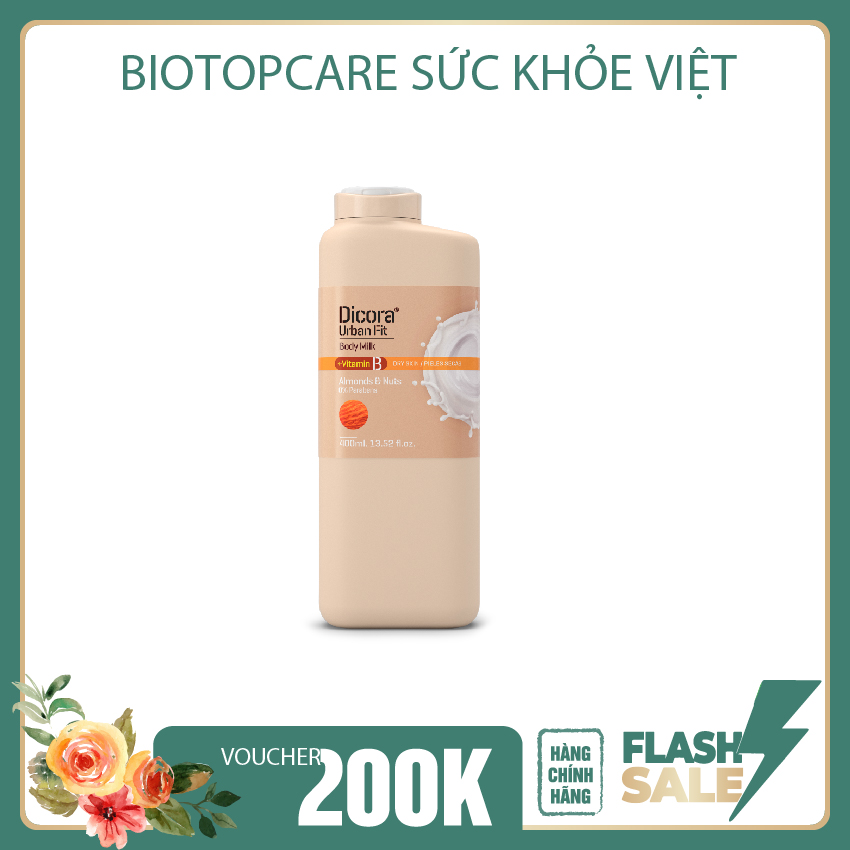 Sữa dưỡng thể Dicora Urban Fit almonds & nuts vitamin B hạnh nhân & các loại hạt 400ml giúp làn mịn màng, căng bóng