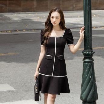 Maiimer - Váy đen viền ren trắng Amanda
