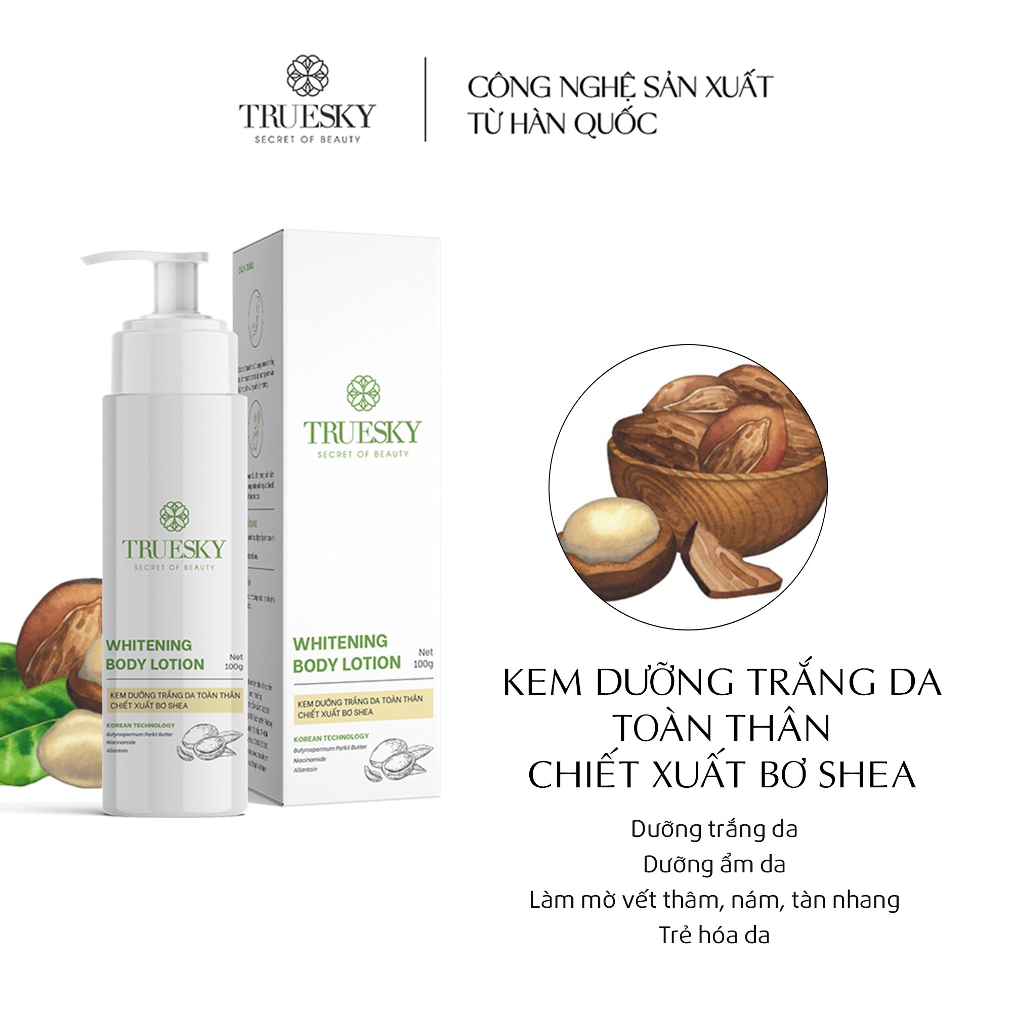 Kem dưỡng trắng da body Truesky chiết xuất bơ shea 100g - Whitening Body Lotion