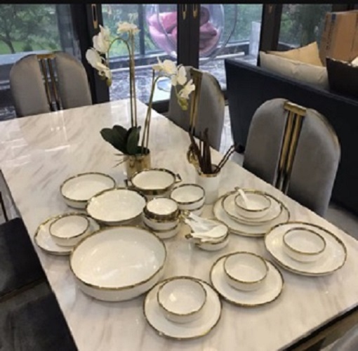 Bộ Bát Đĩa Sứ Màu Trắng 26 [BẮC ÂU] [CAO CẤP] sang trọng, viền vàng 24k phù hợp trong các bữa ăn gia đình,bữa tiệc hoặc nhà hàng