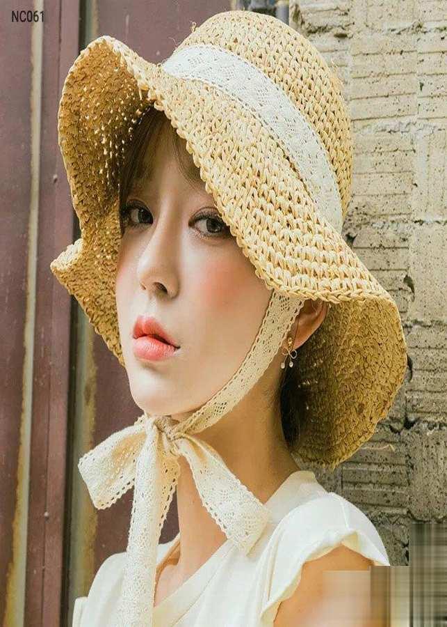 Nón đi biển form mềm màu be phối dây nơ - mã nc061