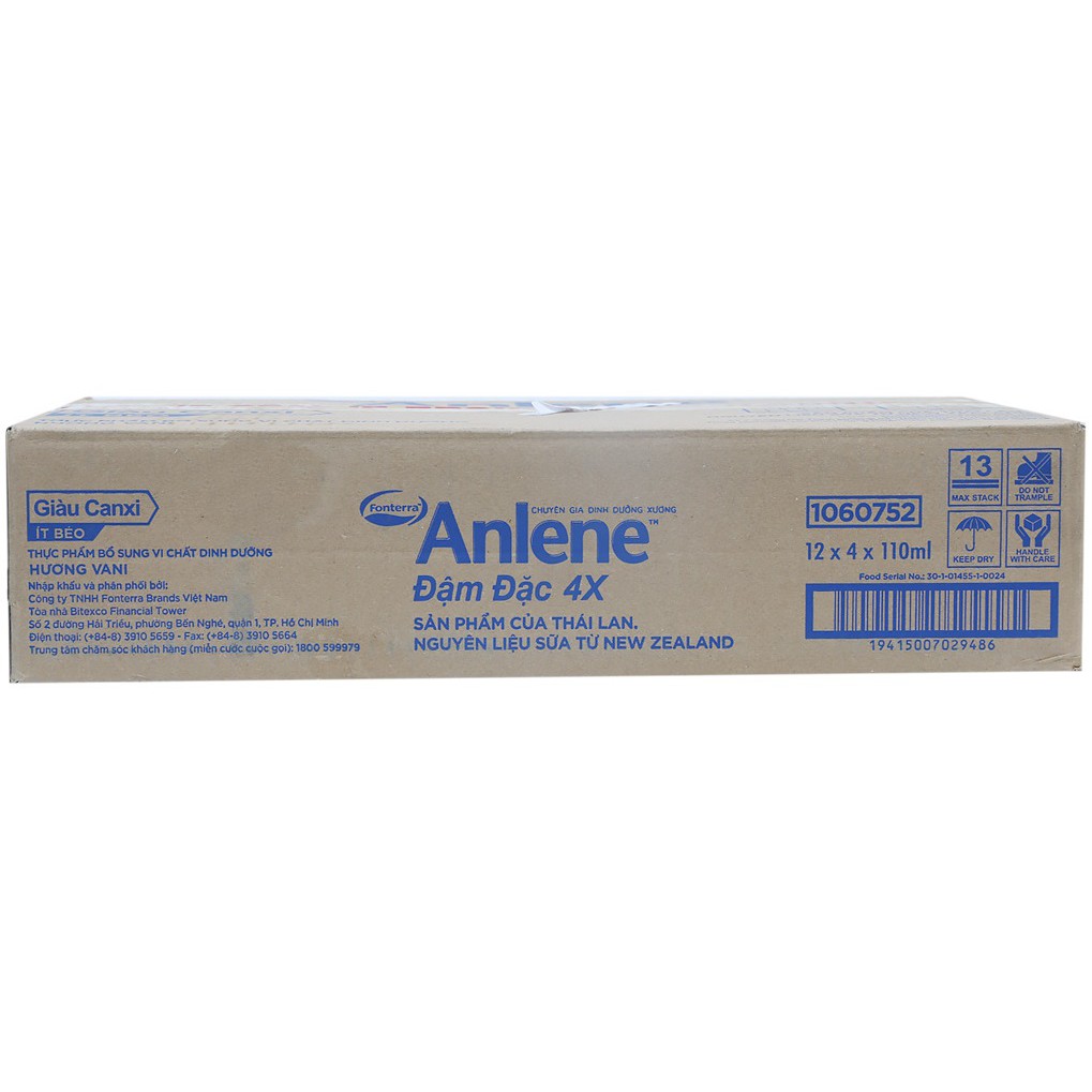 Thùng 48 hộp Sữa Anlene nước Đậm đặc 4X ít béo hương Vani 125ml .