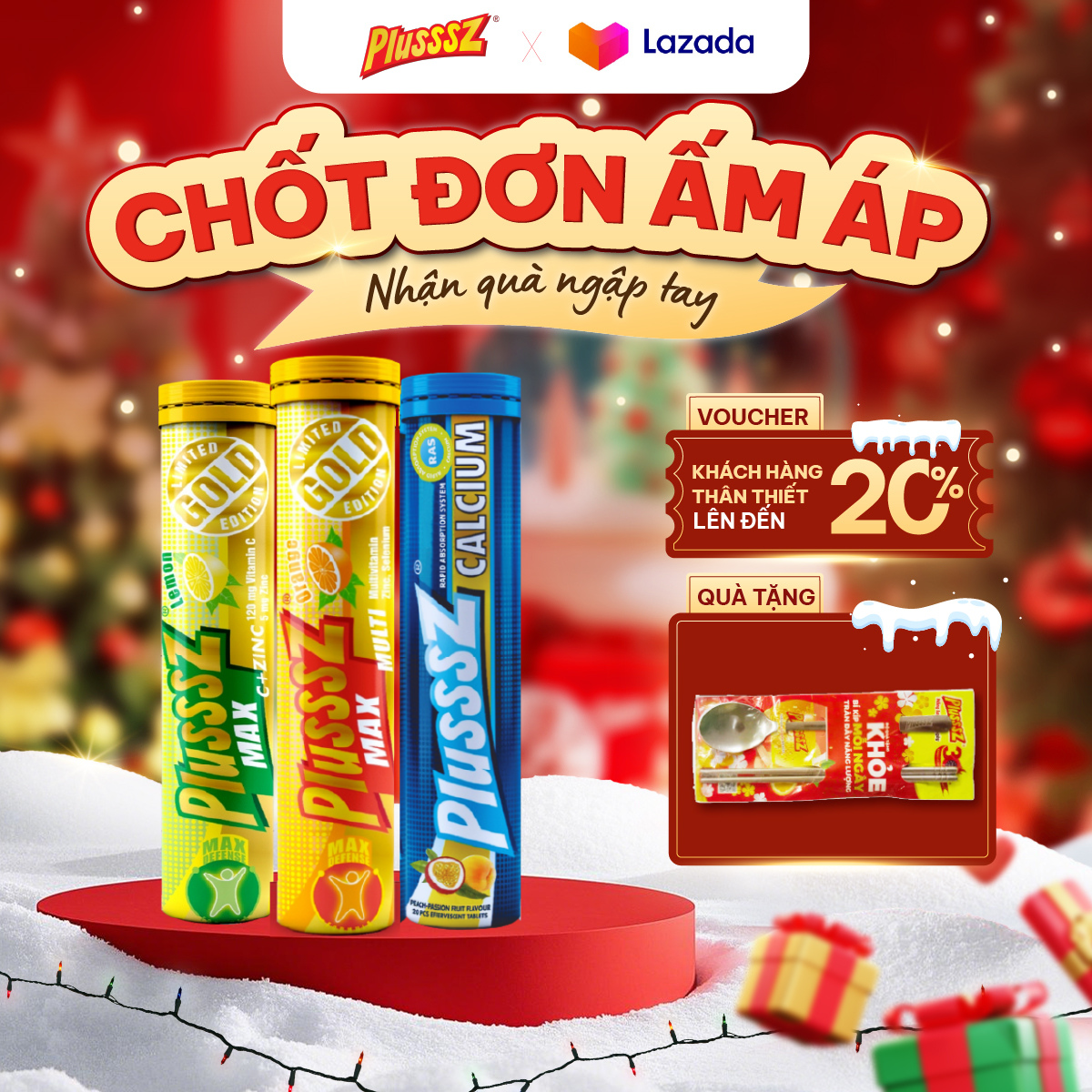   COMBO 3 TUÝP X 20 VIÊN  Viên sủi Plusssz Multivitamin + Plusssz Vitamin C & Kẽm + Plusssz Calcium 