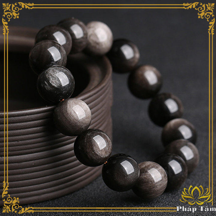 Vòng Tay Đá Núi Lửa Obsidian Xám Khói Cao Cấp -  Pháp Tâm