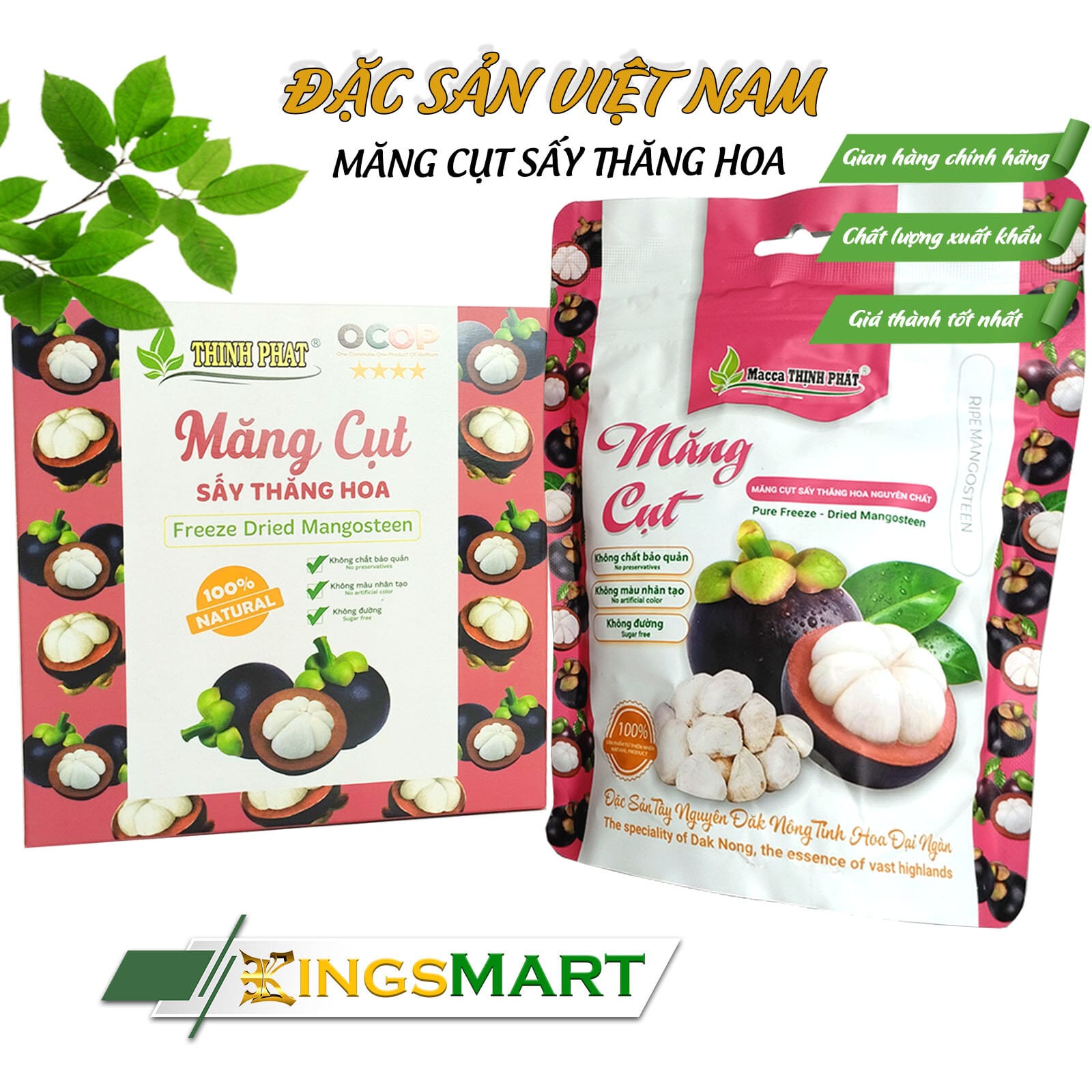 Măng cụt sấy thăng hoa - thương hiệu thịnh phát - đặc sản tây nguyên - túi 50gr - kingsmart
