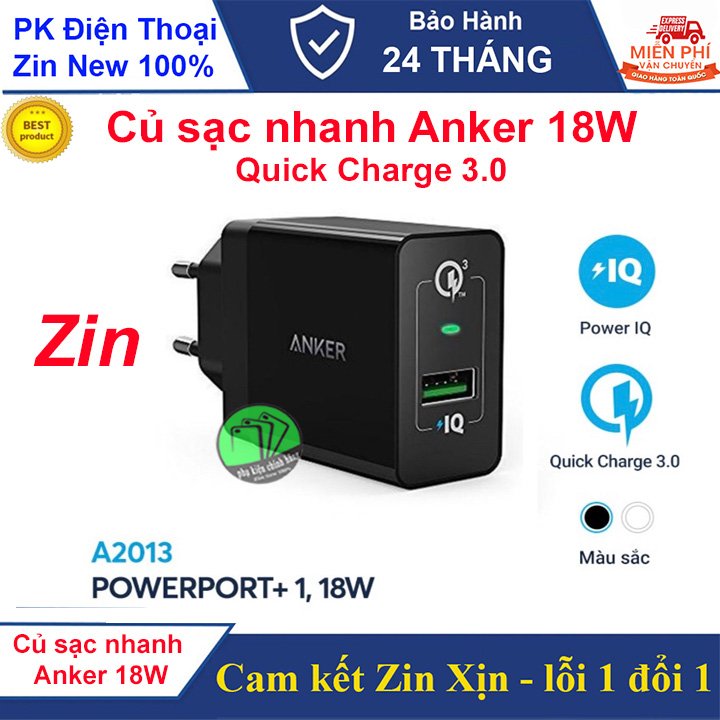 Củ sạc nhanh 18W Anker PowerPort+ 1 Quick Charge 3.0 - Model:A2013 -BH12 tháng