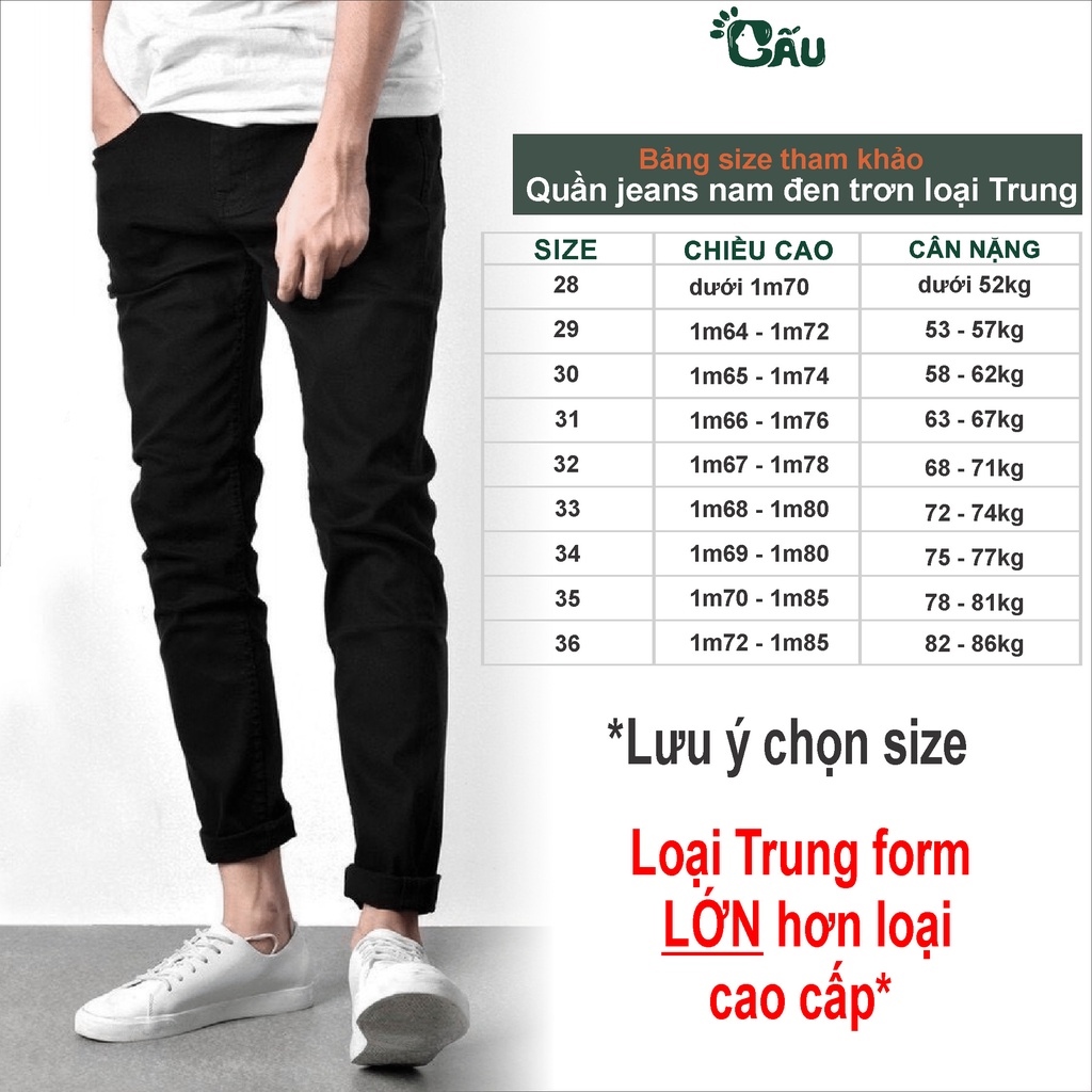 Quần jean nam đen Gấu 194 trơn rách vải jeans bò cotton duck cao cấp mềm mịn co dãn - form slim fit [có Bigsize]