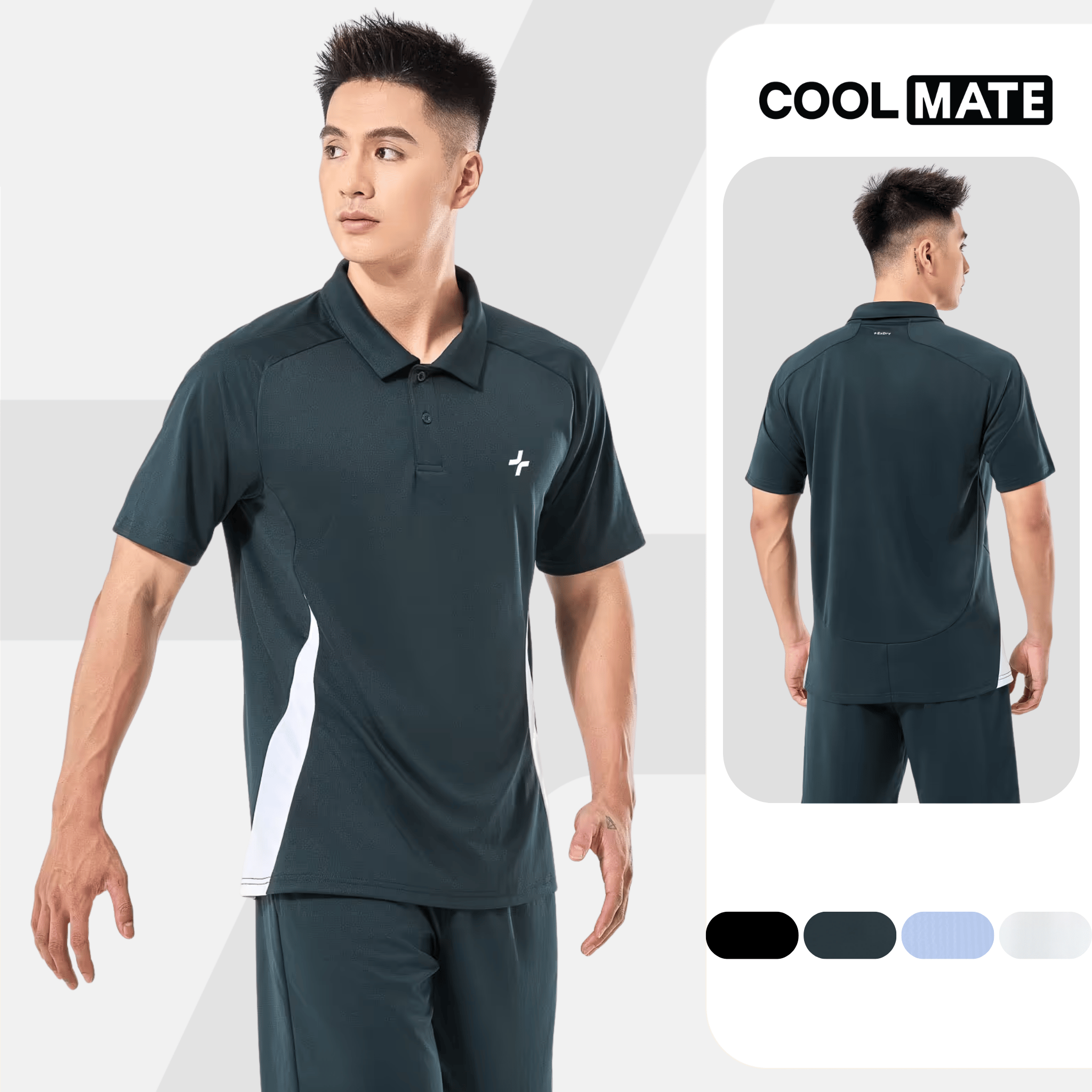 Áo Polo thể thao nam đa năng tập Gym, Pickleball Promax Sideflow co giãn, thấm hút, nhanh khô Coolmate