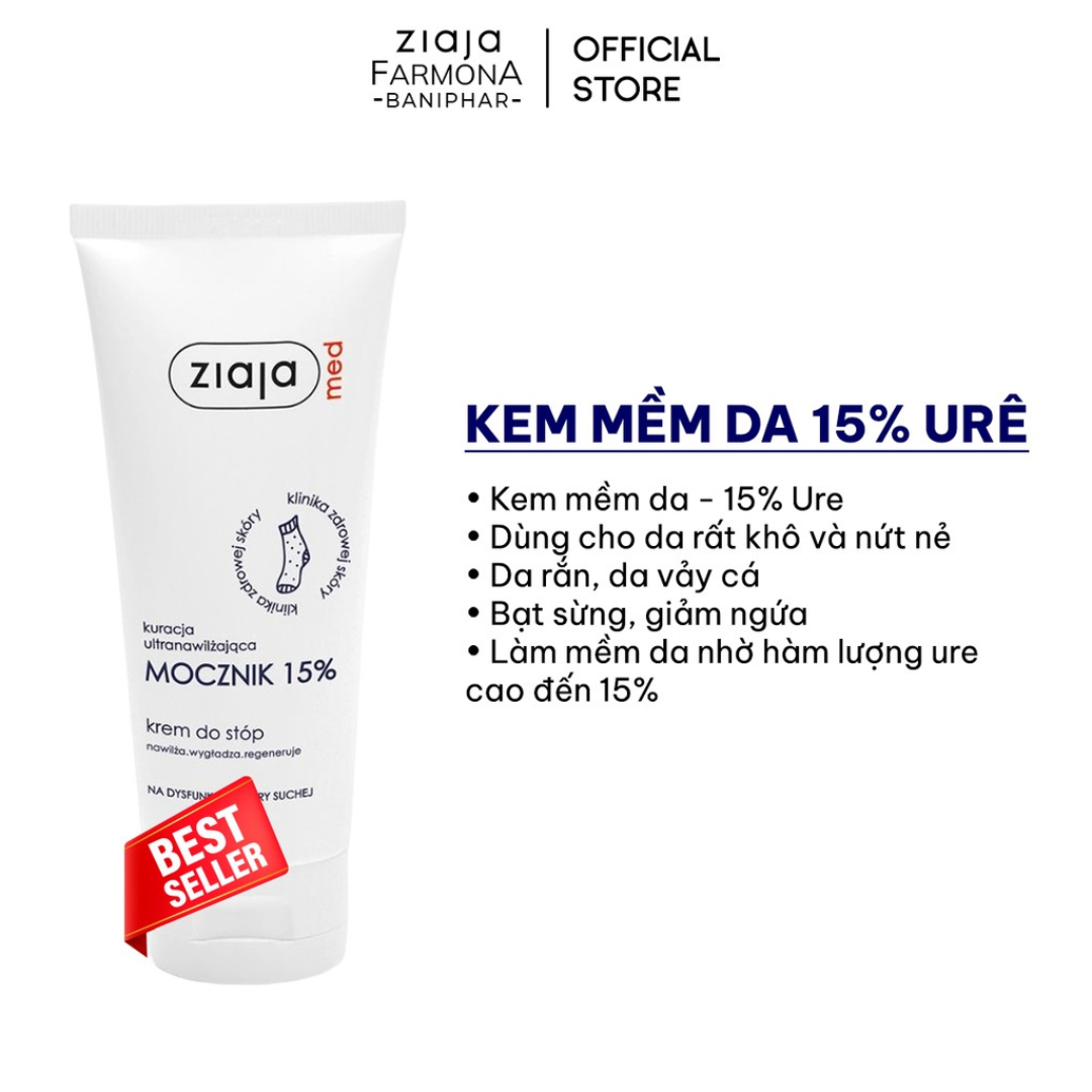 Kem Dưỡng Ẩm Chuyên Sâu Cho Da Khô Nứt Nẻ, Da Rắn, Vảy Cá 15% Urê Ziaja Med ZIAJA BANIPHAR Giúp Giảm Thô Ráp, Nứt Nẻ Và Cung Cấp Độ Ẩm Cho Da 100ml