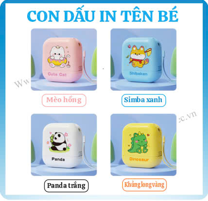 [Tặng Mực 5ml] Con Dấu In Tên Bé Lên Quần Áo, Mũ, Tất, Vớ (Mực In Vải Giặt Lâu Phai) - Dấu Tên Bé Mẫu Gấu Cute