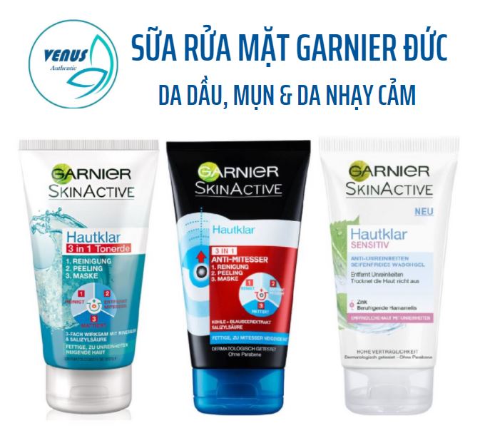Sữa rửa mặt Garnier SkinActive 3in1 150ml - Dành cho Da dầu da mụn & Da nhạy cảm - Hàng chính hãng bill Đức