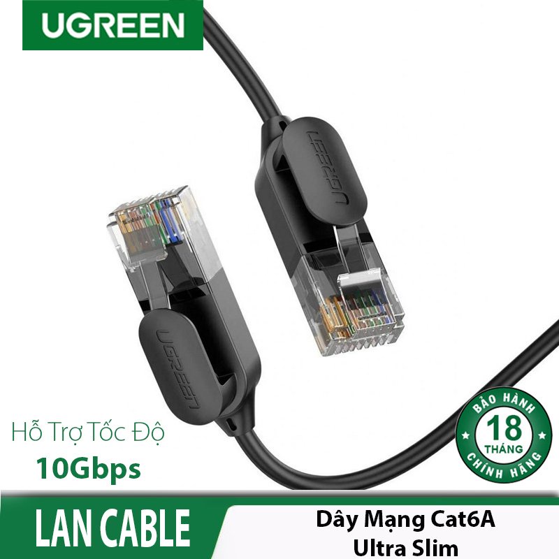 Cáp mạng đúc sẵn Slim Cat6a 10Gbps 500MHz dài 10m Ugreen 70656 cao cấp