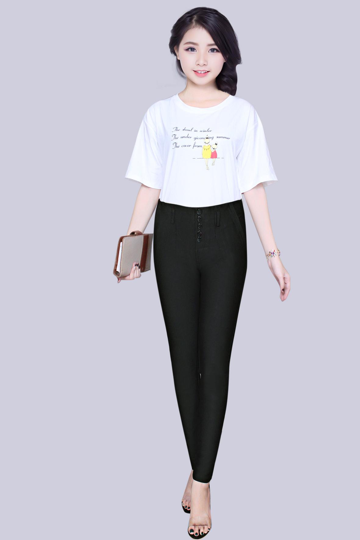 Quần dài tây nữ thun coton co giản đính 5 nút trước lưng chum thời trang công sở,xuân hè Qt 05