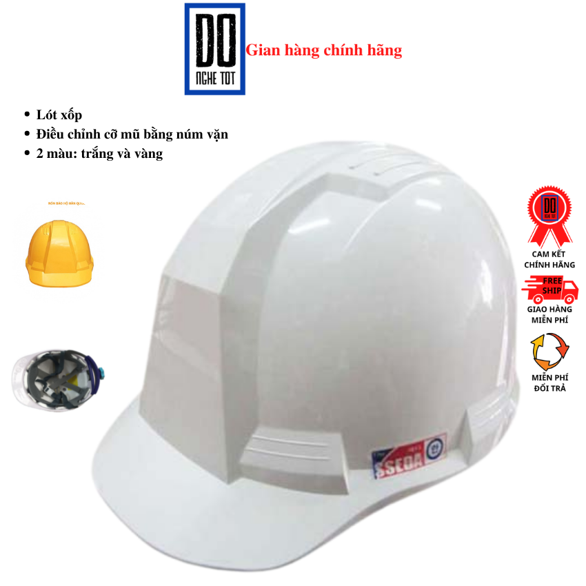 Mũ bảo hộ lao động lót xốp cao cấp điều chỉnh cỡ mũ bằng núm vặn có 2 màu trắng và vàng mũ bảo hiểm super bảo hành 1 tháng tại Đồ nghề tốt