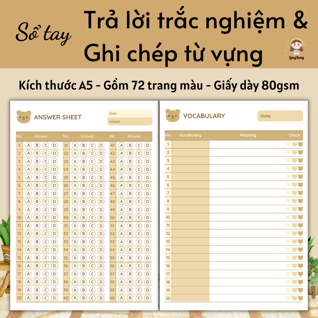 🌈 sổ tay trả lời trắc nghiệm & ghi chép từ vựng - answer sheet & vocabulary notebook - 72 trang/sổ, giấy dày, in màu