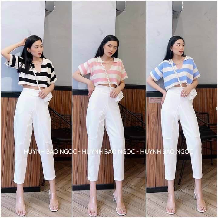 Áo croptop kẻ ngang cổ đức