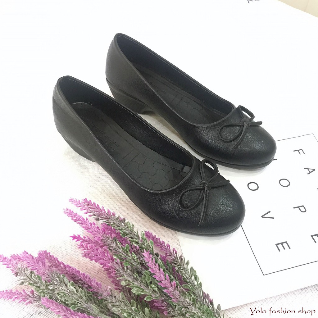 M24 Giày cao gót nữ công sở da lì gót vuông đế 4cm hàng VNXK cao cấp