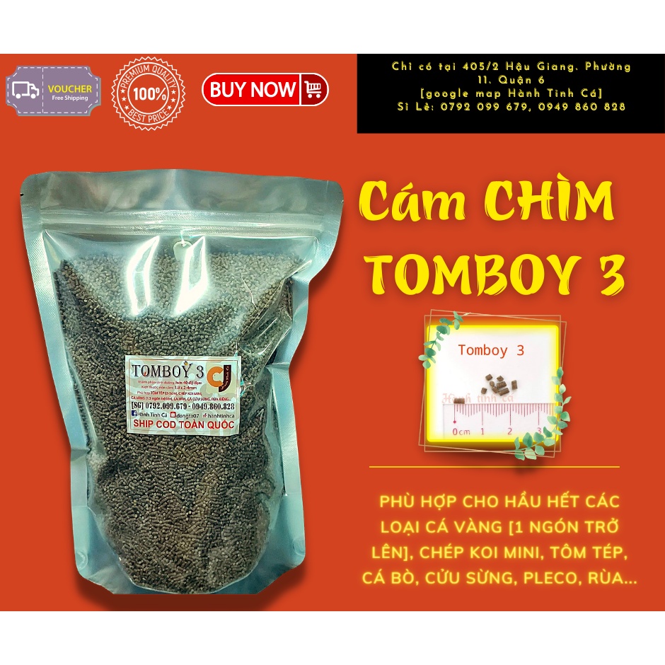 1kg cám tomboy 3, dạng hạt chìm - dành cho cá tép