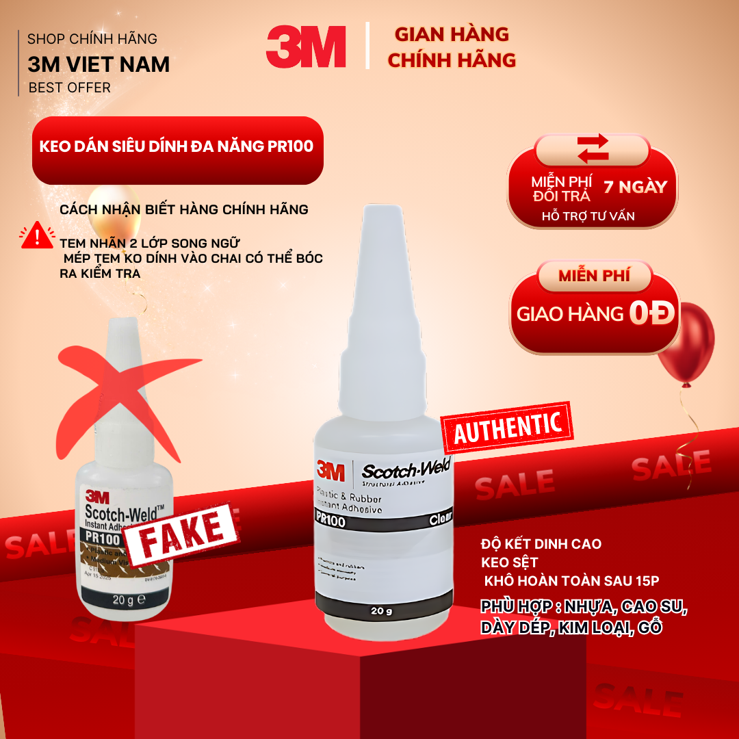 Keo dán đa năng siêu dính Scotch-Weld 20g 3M™ PR100 -  ứng dụng án dày dép,  trên vật liệu nhựa, kính, kim loại, nhôm, gỗ..