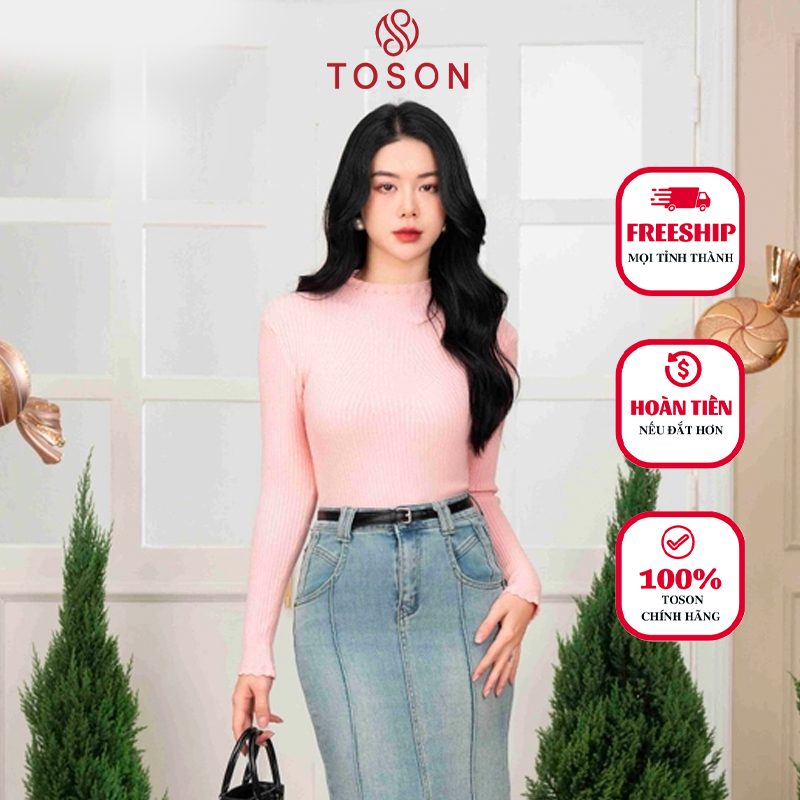 Áo len hồng mongtoghi, dáng ôm dệt gân hiệu ứng AL009P33 Toson