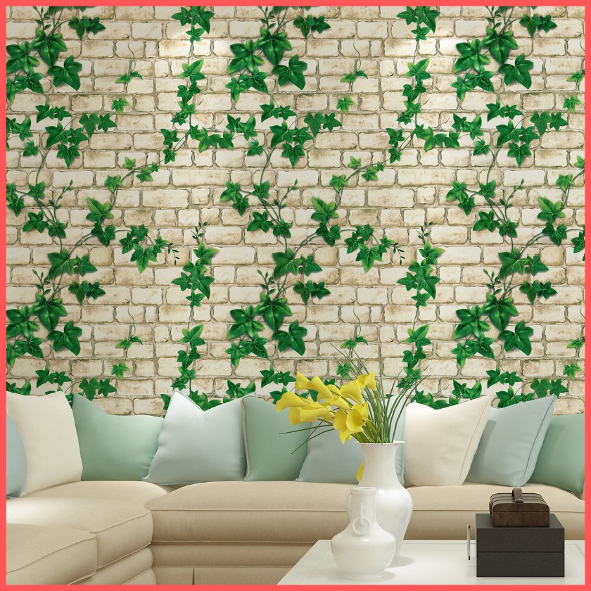 Cuộn 5m giấy dán tường giả gạch dây leo xanh có keo sẵn bóc dán khổ rộng 45cm giấy dán tường dây leo xanh giấy dán tường lá xanh giấy dán tường 3d màu xanh lá cây giấy decal dán tường giả gạch lá màu xanh - Lala Mart