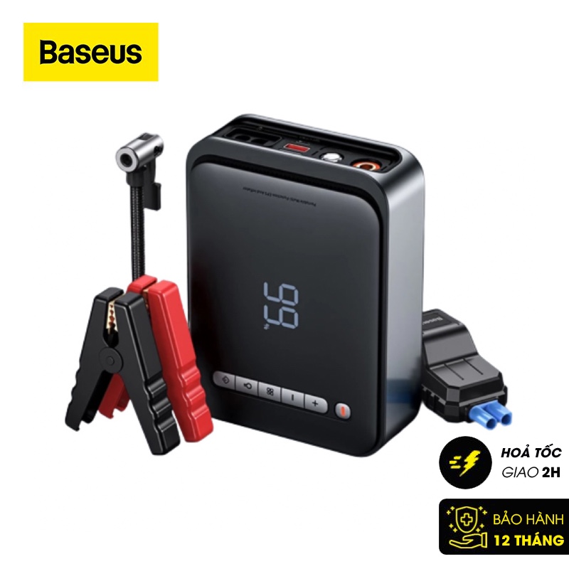 Bơm lốp đa năng kiêm kích bình ô tô baseus super energy 2-in-1 jump starter sạc pin cầm tay 8000mah