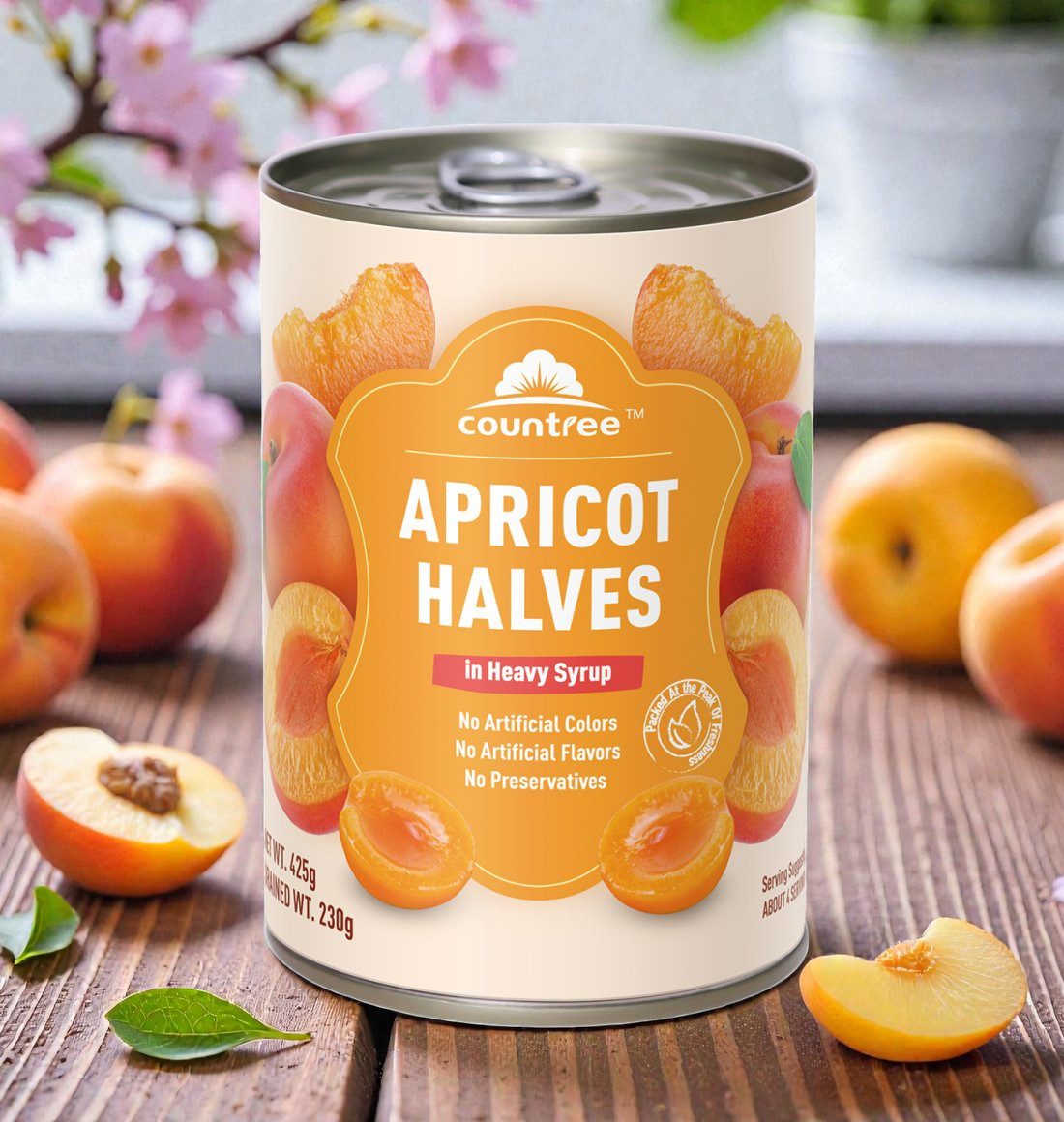 COUNTREE [Lon APRICOT 425gr] MƠ NGÂM NƯỚC ĐƯỜNG Apricot Halves in Heavy Syrup