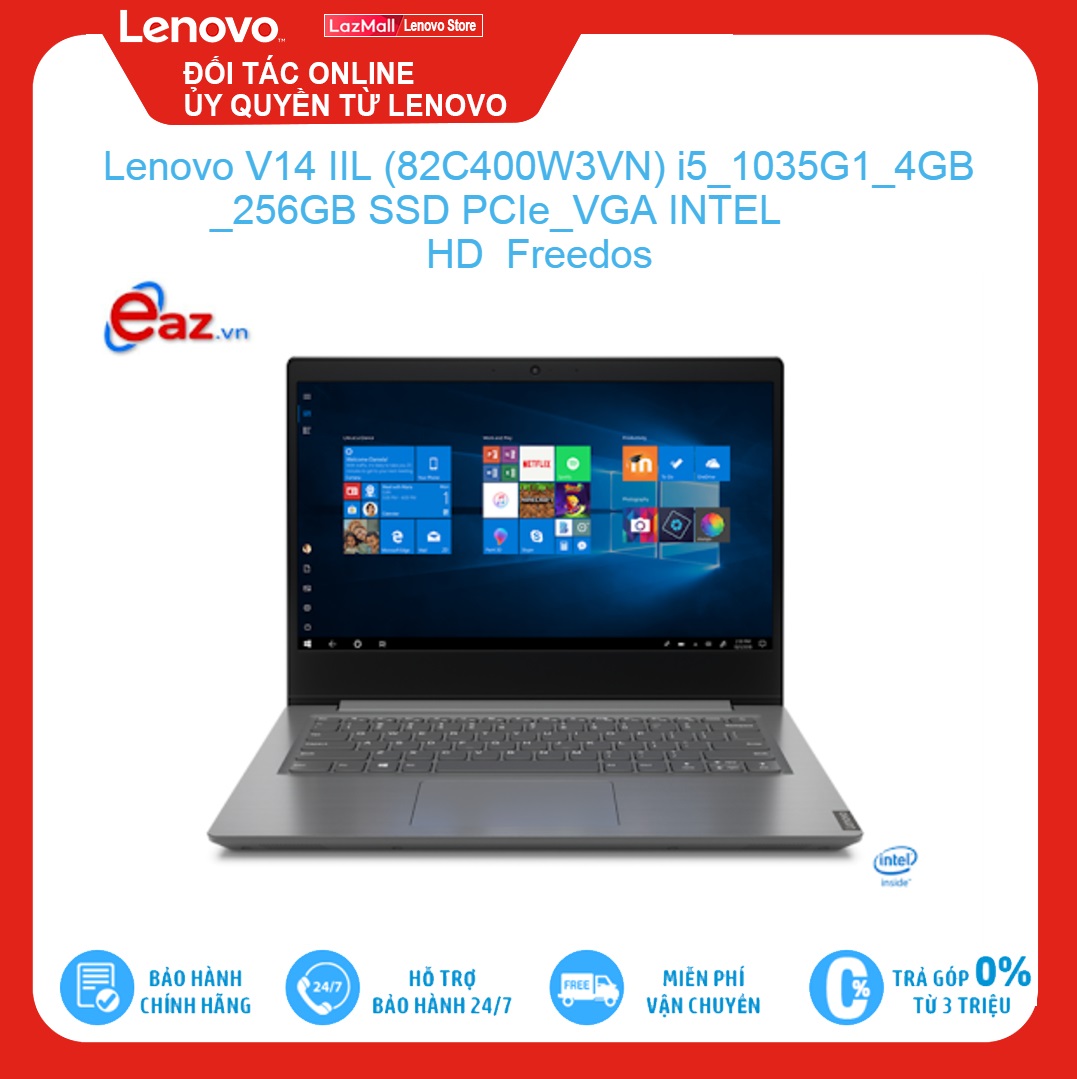Lenovo V14 IIL (82C400W3VN) | Intel Core i5 1035G1 | 4GB | 256GB SSD PCIe | VGA INTEL | 14 inch HD | FreeDos | Brand New 100% - Hàng Chính Hãng