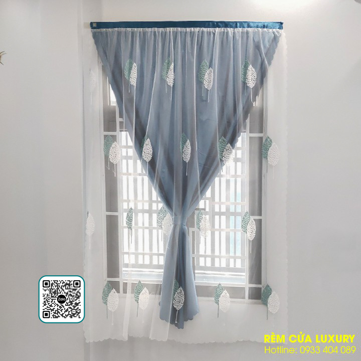 Rèm cửa dán tường 2 lớp dành cho cửa chính họa tiết trang trí nội thất remcualuxury