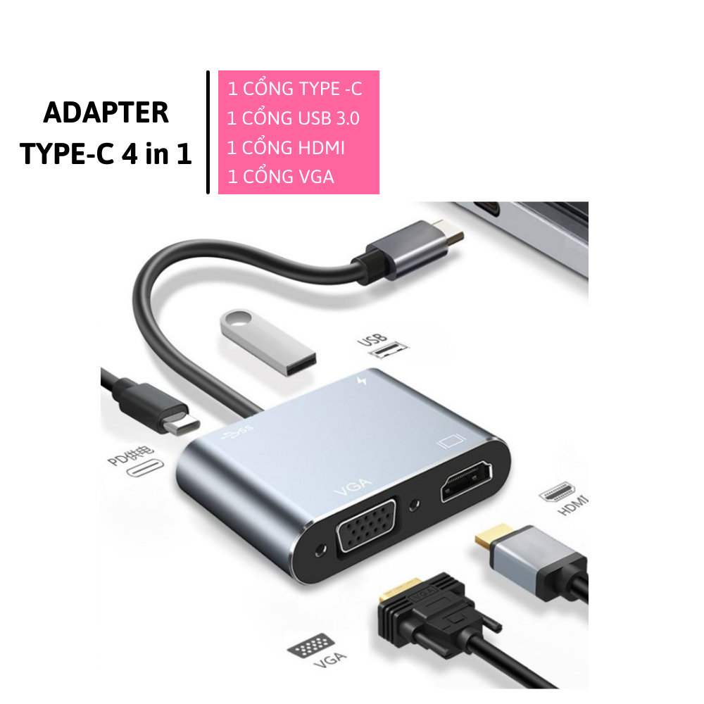 Cáp chuyển usb type c to hdmi và vga utrahd 4k