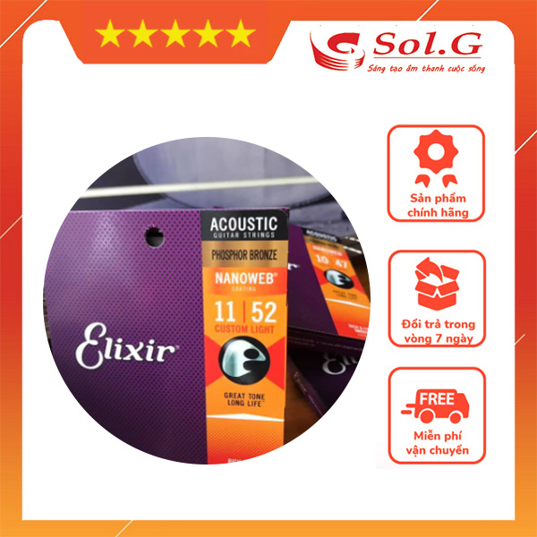Dây đàn guitar elixir acoustic 16052 chính hãng cỡ 12 phân phối nhạc cụ phụ kiện chính hãng solg