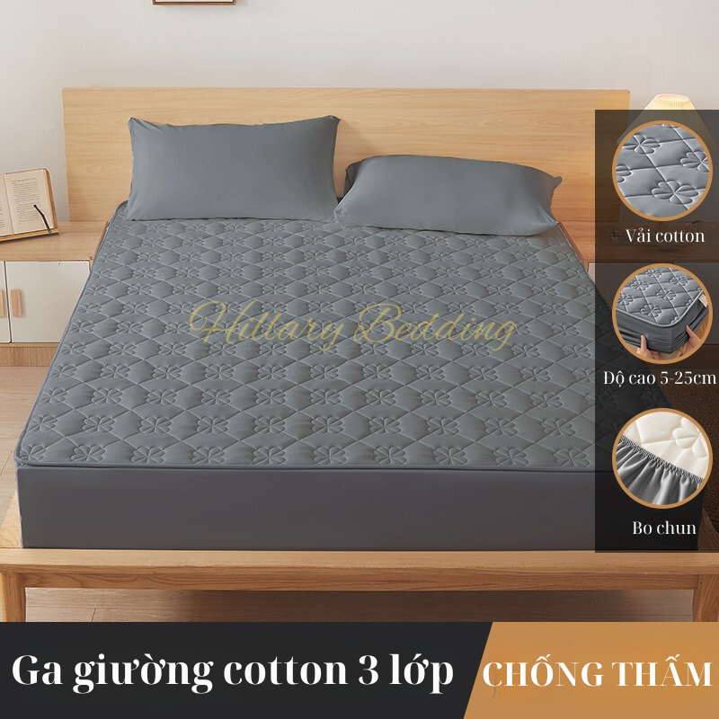 CHỐNG NƯỚC Ga giường chống thấm nước cotton trần bông cho bé kháng khuẩn an toàn cho da kích thước 1m6,1m8,2m x 2m2