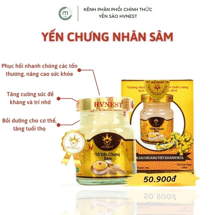 Yến chưng nhân sâm Nha Trang, Khánh Hòa - Hoàng Việt, tăng cường nguồn sinh lực, phục hồi sức khỏe, tăng sức đề kháng, giúp tăng cường trí nhớ, tăng hấp thu vitamin, chống oxy hóa cho người già, mới ốm dậy hũ 70ml