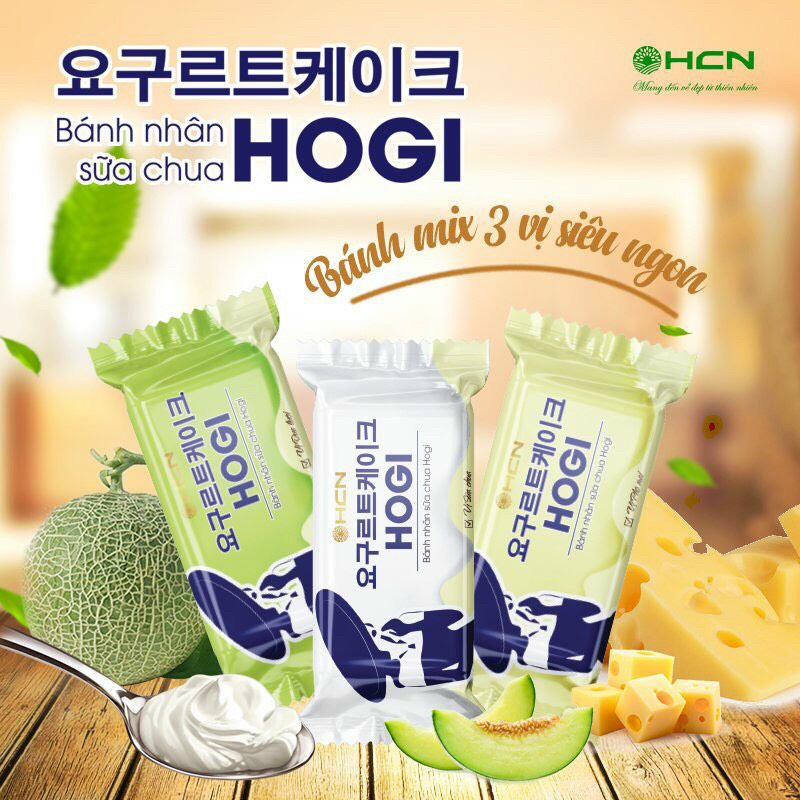 ( CHÍNH HÃNG) Bánh nhân sữa chua HOGI mix 3 vị sữa chua, phô mai, dưa lưới