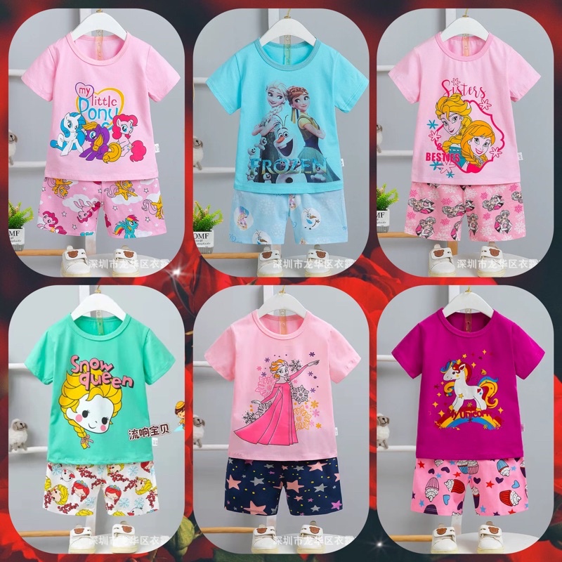 Đồ bộ bé gái thun cotton hoạt hình hàng nhập qc loại 1