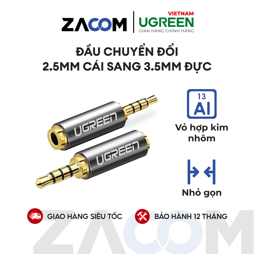 Đầu chuyển đổi 2.5mm cái sang 3.5mm đực dài 25mm ugreen 20502