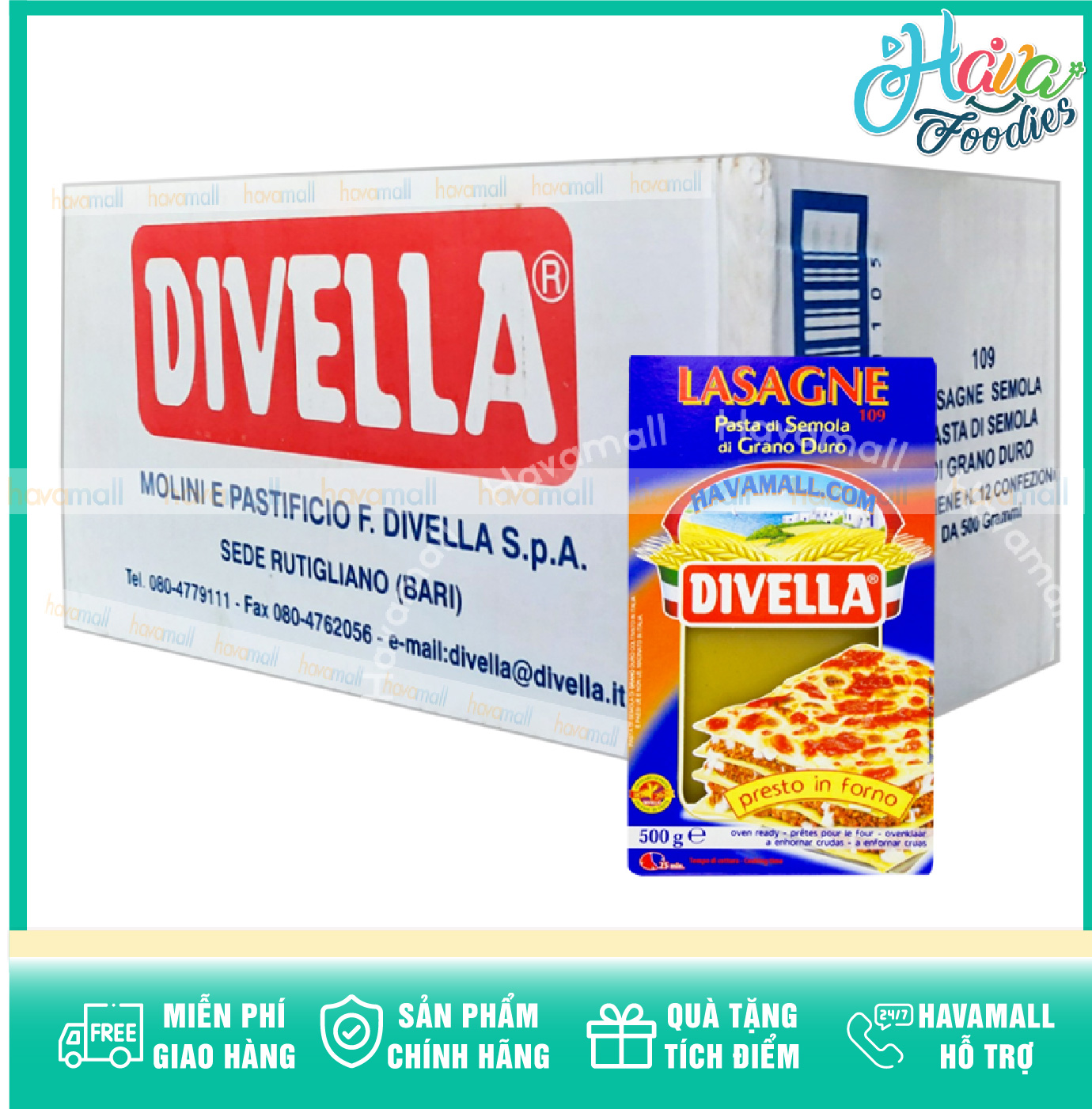 Sỉ - thùng mì lá divella lasagne số 109 – hộp xanh không trứng 500g