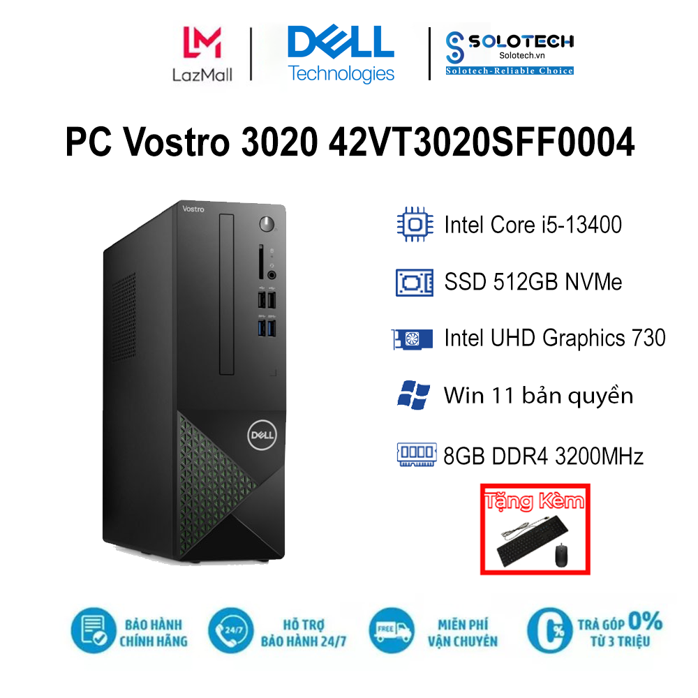 [Free ship] Máy Tính Để Bàn PC DELL Vostro 3020 42VT3020SFF0004 i5-13400| 8GB| 512GB| OB| Wifi,BT| Win11 - Hàng chính hãng new 100%
