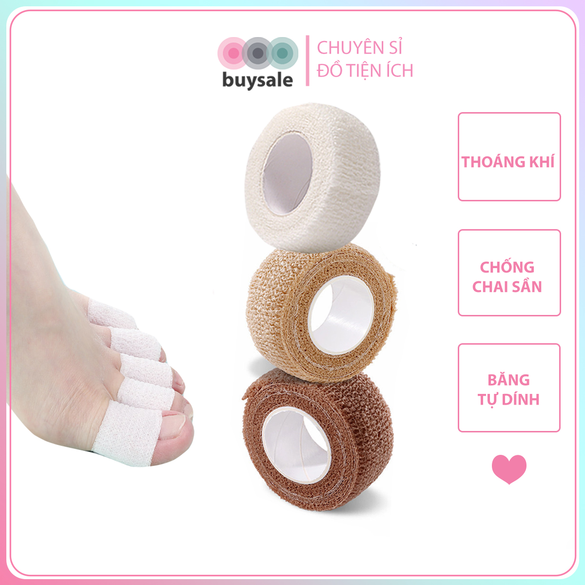 Cuộn băng quấn tự dính bảo vệ ngón tay ngón chân chống chai sần kích thước 4.5mx2.5cm - BuySales - BSPK247