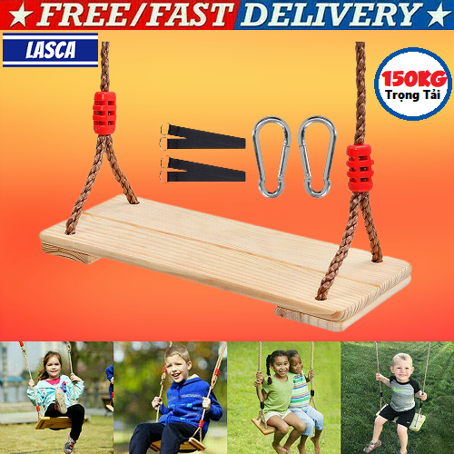 Xích Đu Ghế Gỗ Dây Thừng Cao Cấp Tại Nhà Ngoài Trời - Wooden Hanging Tree Swing Wood Chair Outdoor Playground Backyard