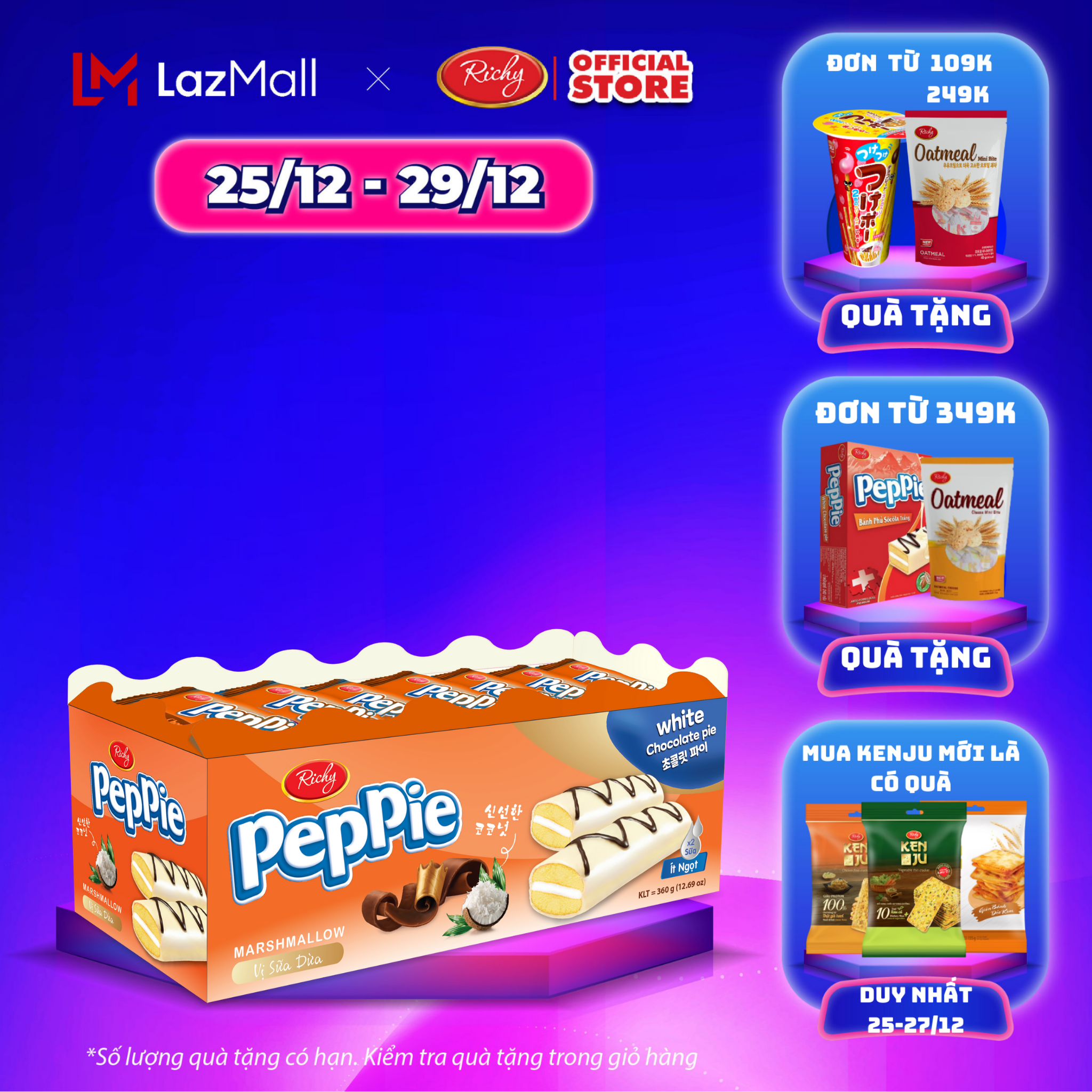 [SALE CUỐI NĂM 25-29/12] Bánh Peppie Richy Khay 360g vị sữa dừa ( bao bì mới)