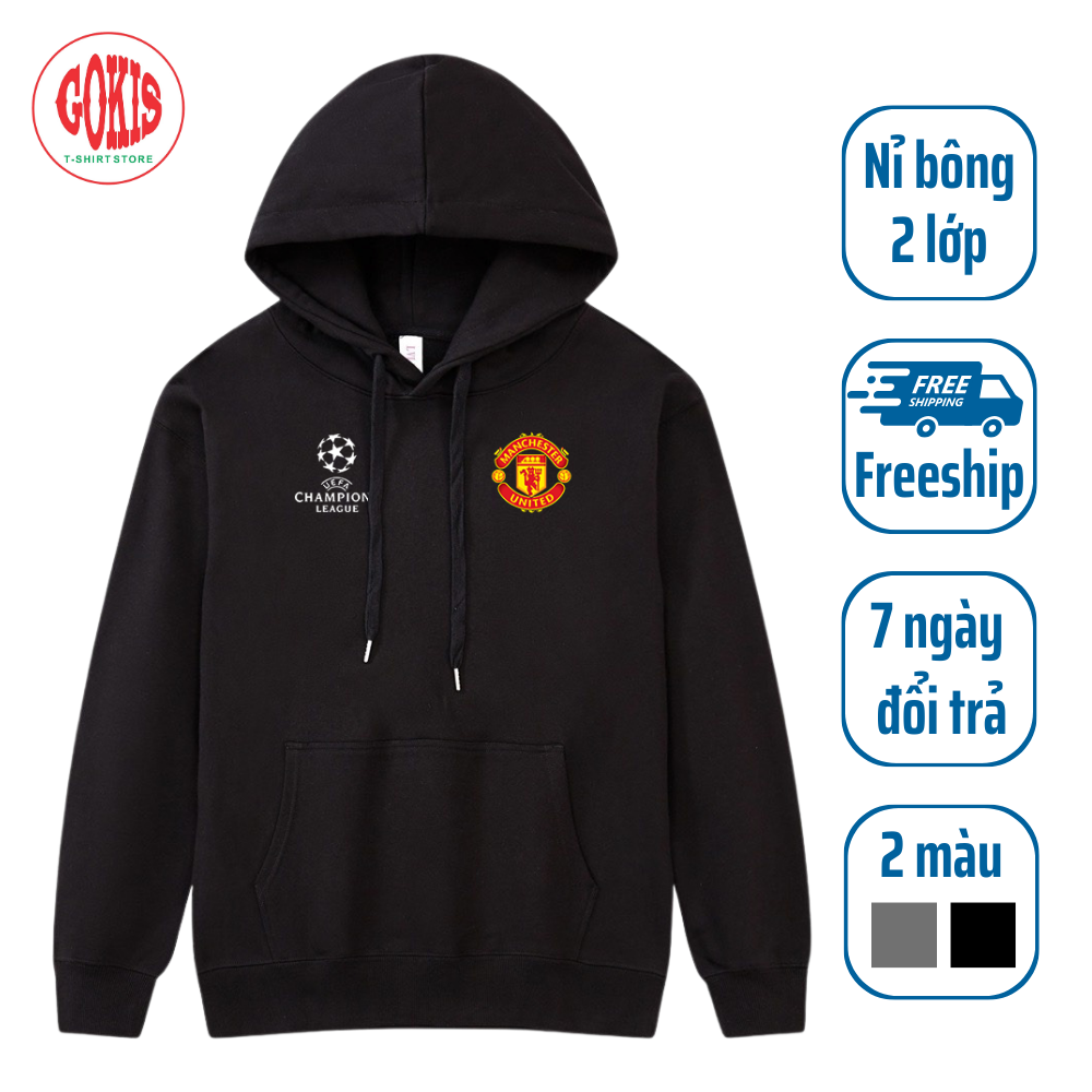 Áo hoodie Manchester United form rộng chất nỉ bông - Áo khoác nỉ nam nữ có mũ in logo MU - Gokis sho