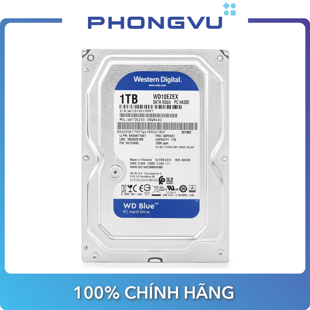 Ổ cứng HDD WD Blue 1TB SATA3 7200rpm (WD10EZEX) - Bảo hành 24 tháng