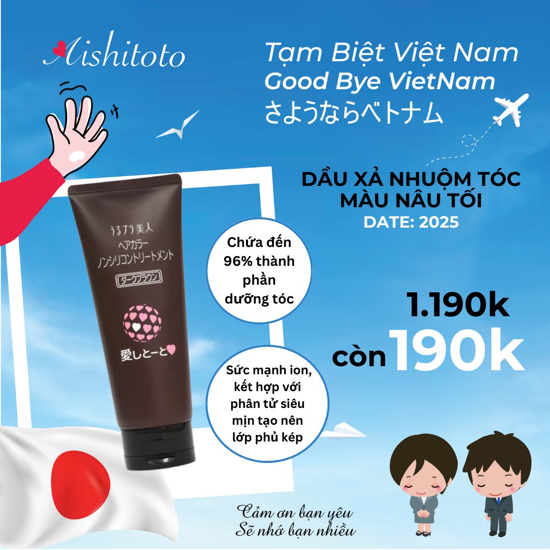 Dầu xả nhuộm tóc màu nâu đậm Aishitoto Hair Colour Treatment Dark Brown 200g