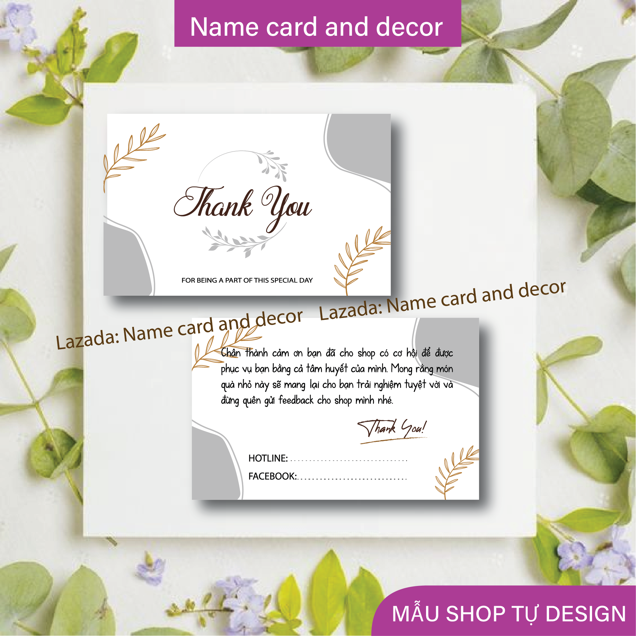 Thiệp cảm ơn khách hàng, thẻ cảm ơn, Thank you card dùng cho shop bán hàng, kích thước 9x5,5 cm
