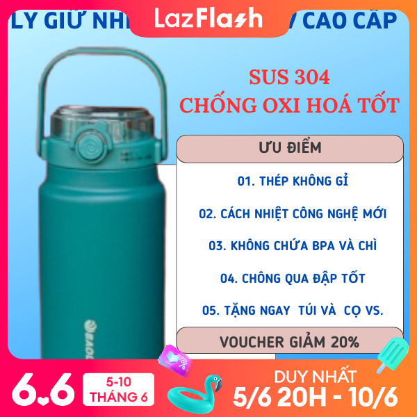 Mẫu Mới Nhất Hề 2023- Bình giữ nhiệt sơn nhám chống trầy cao cấp- Bình thiết kế có ống hút và miệng rộng cực kỳ thoải mái. Dung tích lớn