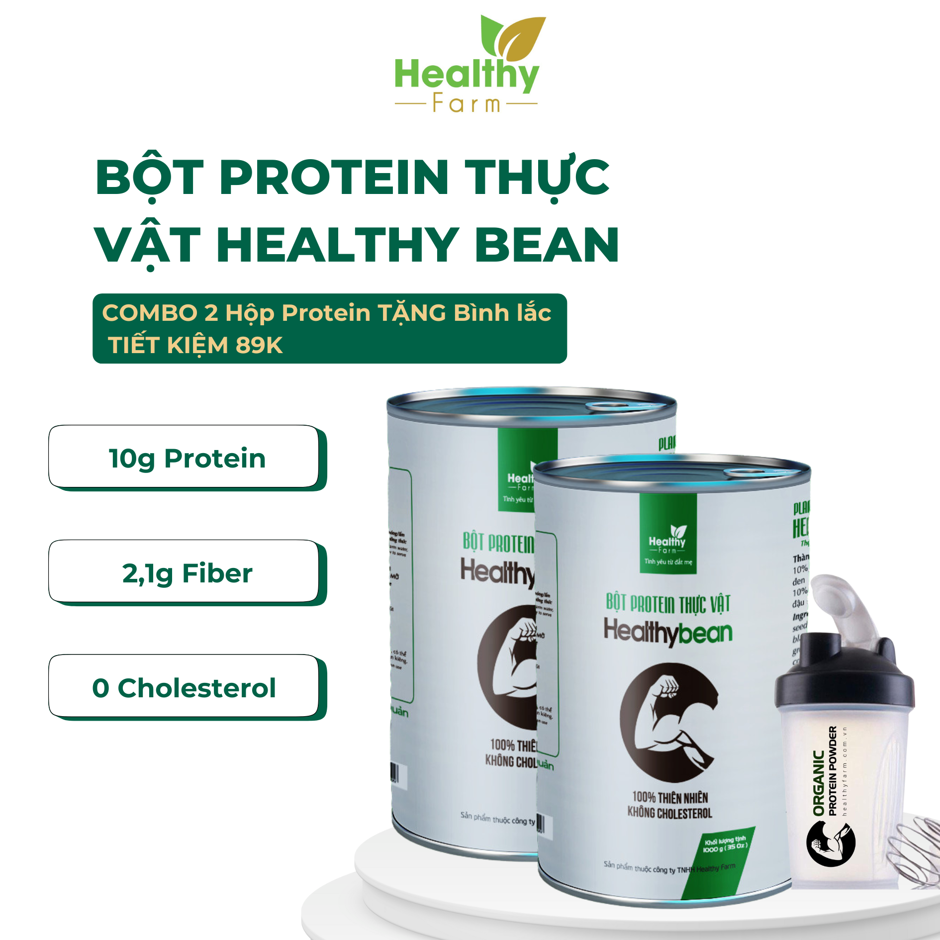 Bột Protein Healthy Bean Hỗ Trợ Tăng Cân - Tăng Cơ - Giảm Mỡ - Combo 02 Hộp + TẶNG KÈM BÌNH LẮC